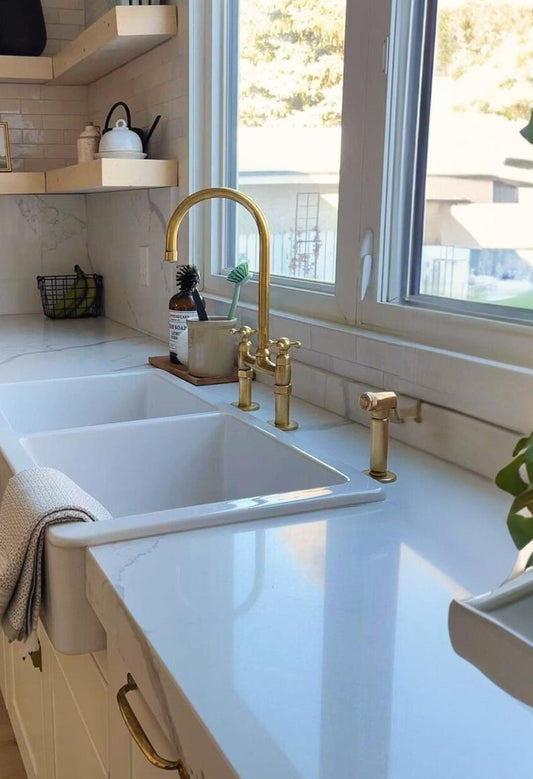Brass Kitchen Bridge Faucet with Side Sprayer