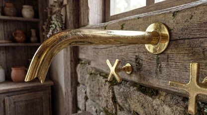 Wall-Mount Unlacquered Brass Faucet  3-Hole Basin Mixer