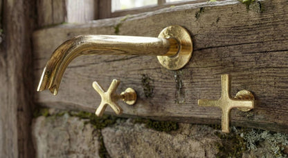 Wall-Mount Unlacquered Brass Faucet  3-Hole Basin Mixer