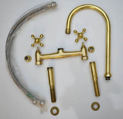 Polished Brass Kitchen Bridge Faucet Set