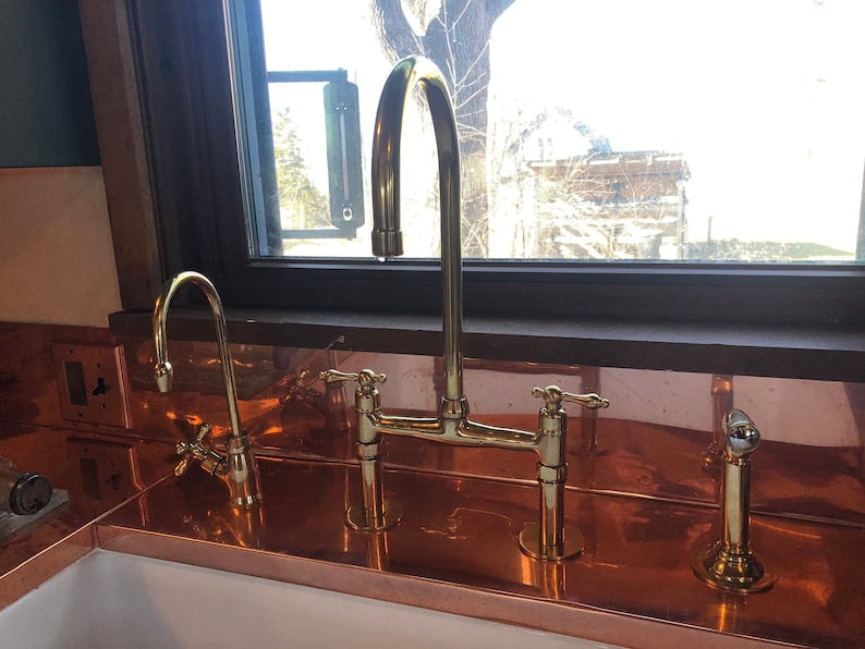 Polished Brass Kitchen Bridge Faucet Set