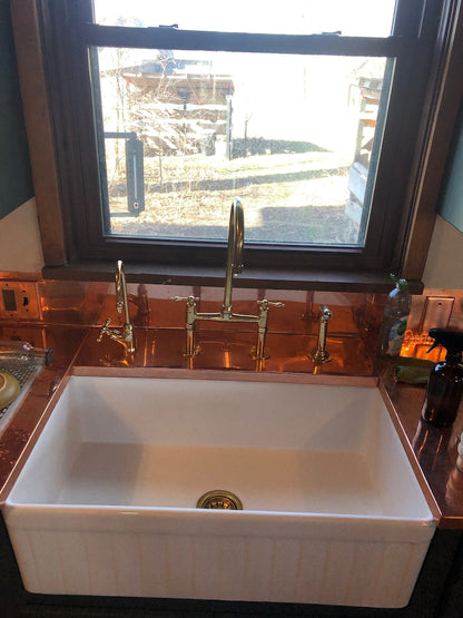 Polished Brass Kitchen Bridge Faucet Set