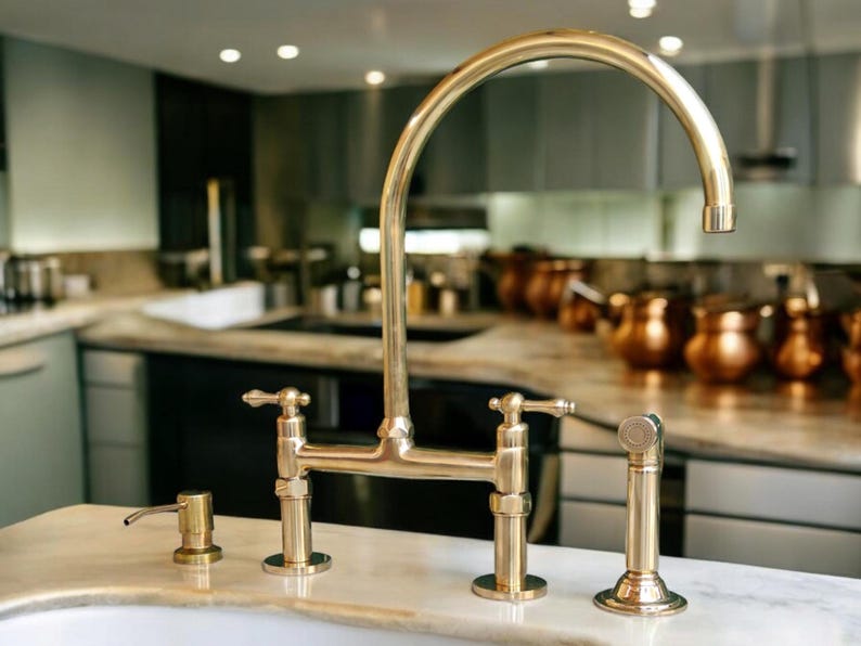 Unlacquered Brass Kitchen Bridge Faucet Set