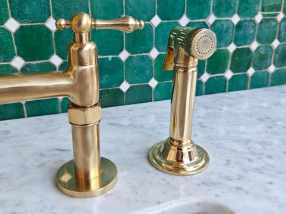 Unlacquered Brass Kitchen Bridge Faucet Set