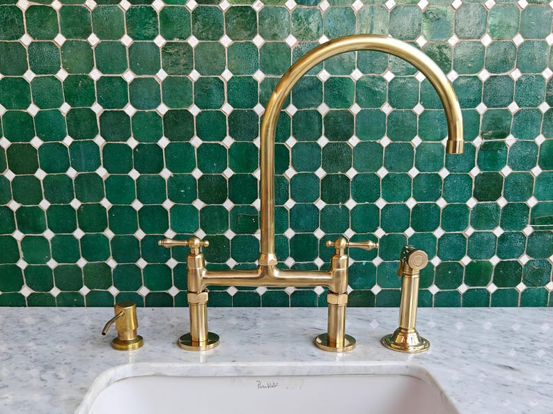 Unlacquered Brass Kitchen Bridge Faucet Set