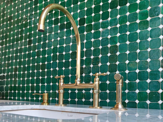 Unlacquered Brass Kitchen Bridge Faucet Set