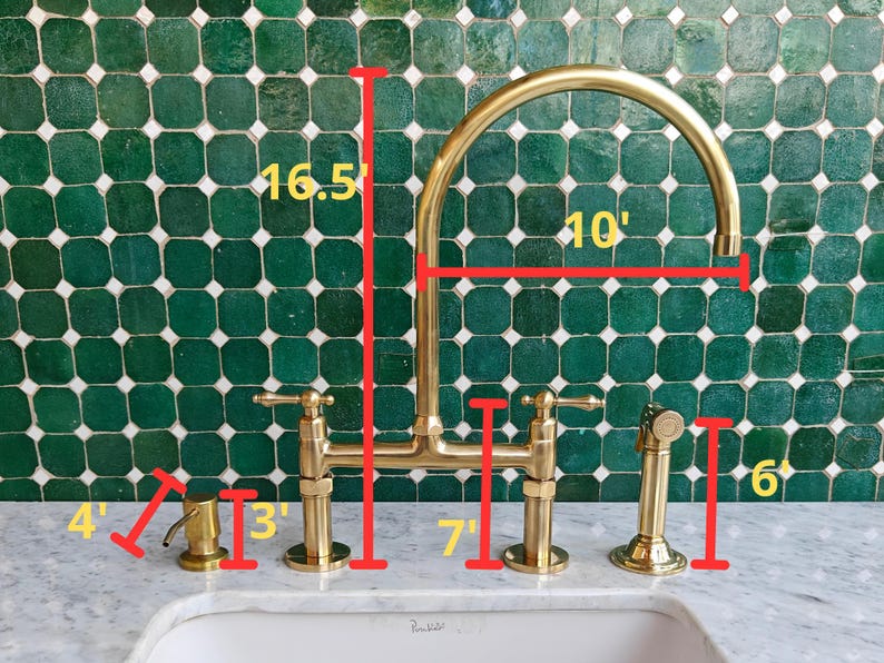 Unlacquered Brass Kitchen Bridge Faucet Set
