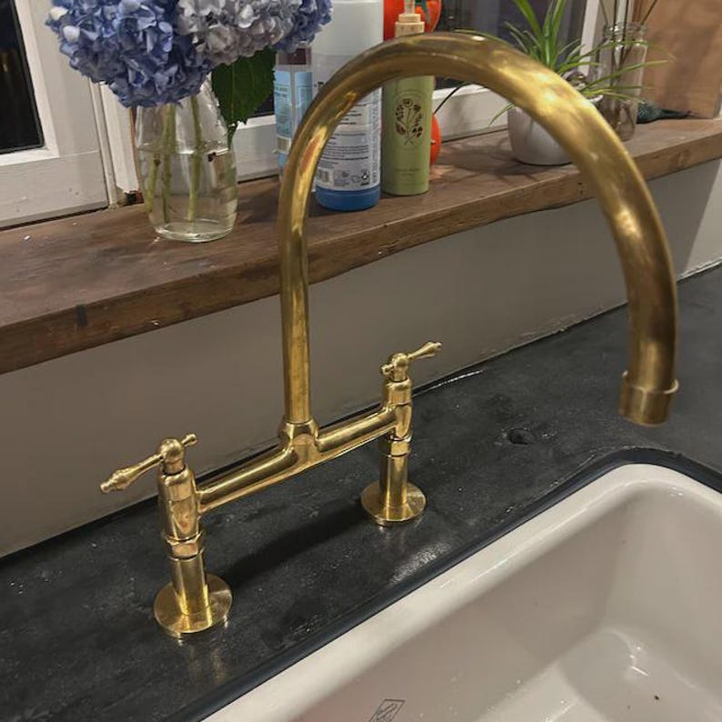 Unlacquered Brass Kitchen Bridge Faucet Set