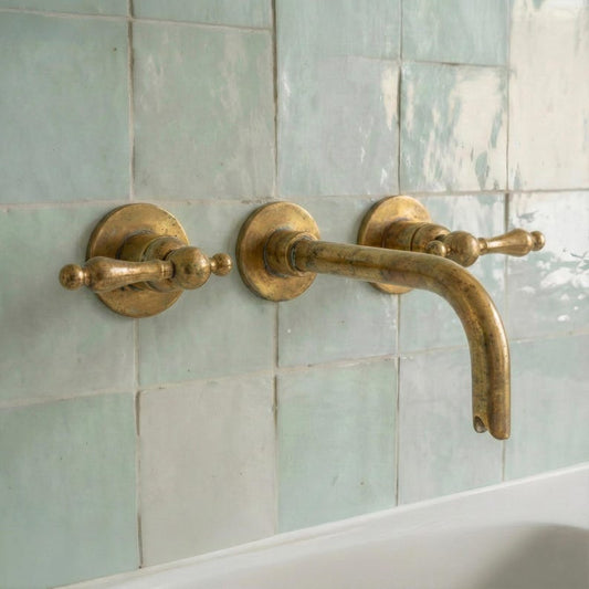 Unlacquered Brass Wall Mount Faucet Set