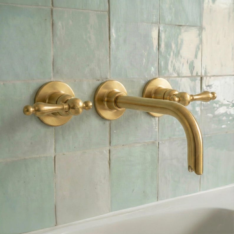Unlacquered Brass Wall Mount Faucet Set