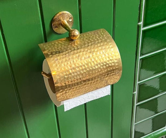 Unlacquered Hammered Brass Toilet Paper Holder