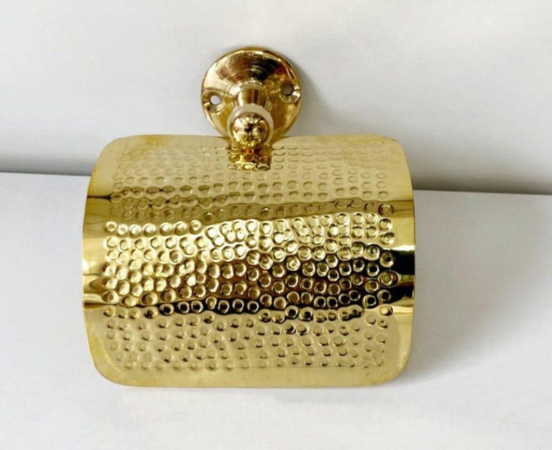 Unlacquered Hammered Brass Toilet Paper Holder