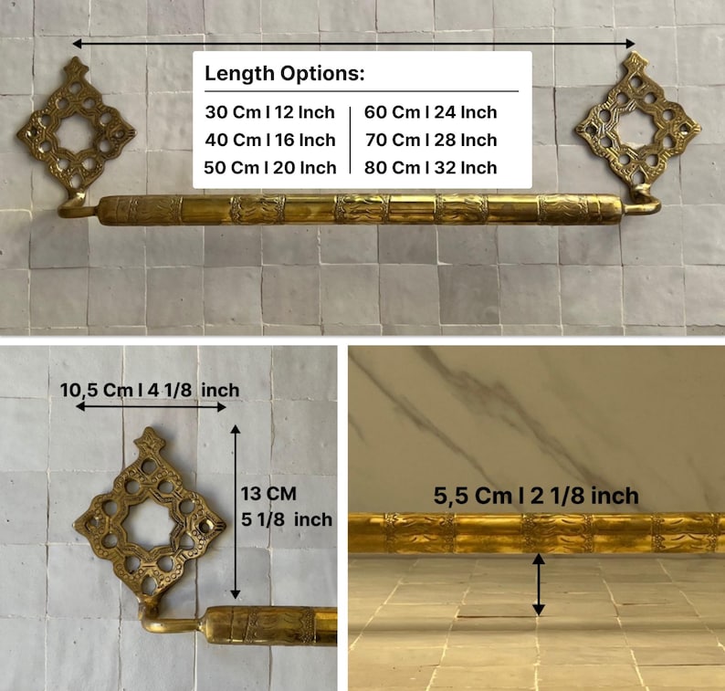 Unlacquered Solid Brass Towel Rail