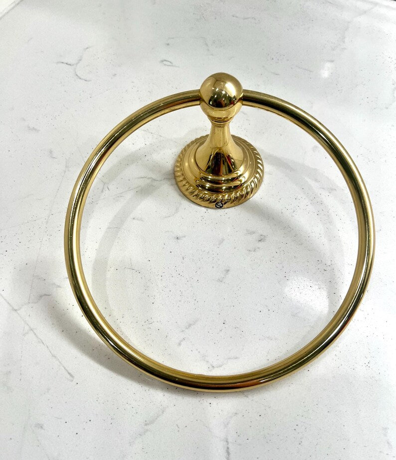 Solid Brass Hand Towel Ring Wall Mounted Vintage Gold Bathroom