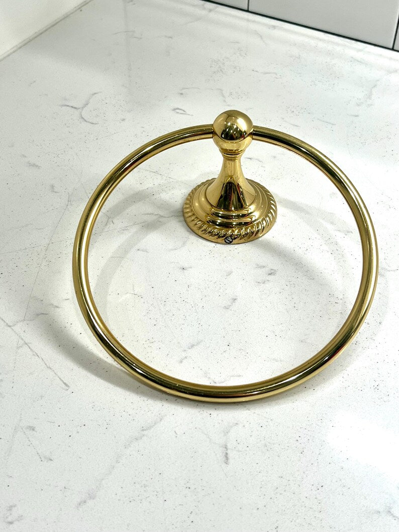 Solid Brass Hand Towel Ring Wall Mounted Vintage Gold Bathroom