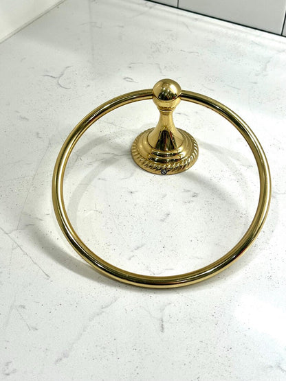 Solid Brass Hand Towel Ring Wall Mounted Vintage Gold Bathroom
