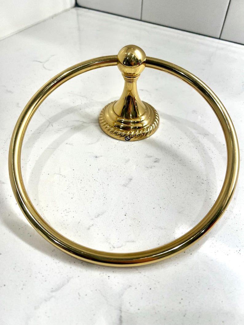 Solid Brass Hand Towel Ring Wall Mounted Vintage Gold Bathroom