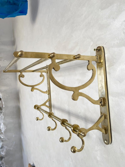 Unlacquered Brass Organizer Bathroom Shelf with Hooks