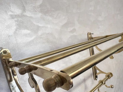 Unlacquered Brass Organizer Bathroom Shelf with Hooks