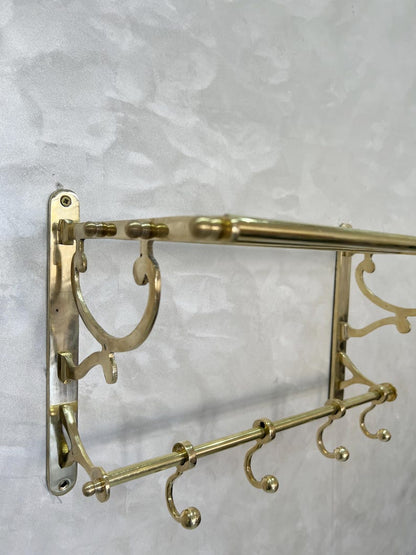 Unlacquered Brass Organizer Bathroom Shelf with Hooks