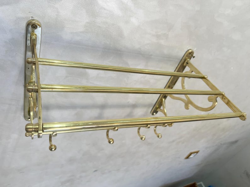 Unlacquered Brass Organizer Bathroom Shelf with Hooks