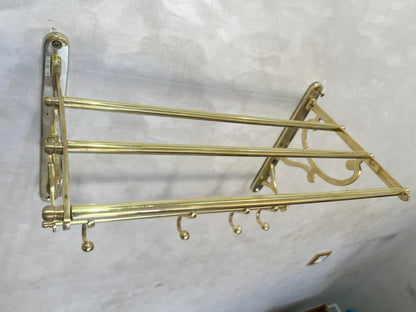 Unlacquered Brass Organizer Bathroom Shelf with Hooks