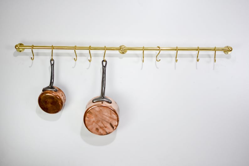 Unlacquered Brass Pot Rail with S Hooks