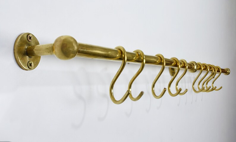 Unlacquered Brass Pot Rail with S Hooks