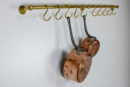 Unlacquered Brass Pot Rail with S Hooks