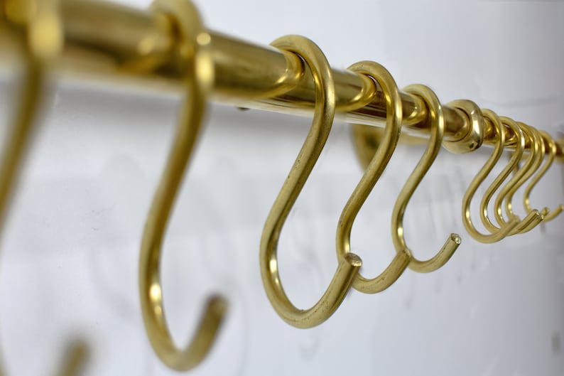 Unlacquered Brass Pot Rail with S Hooks