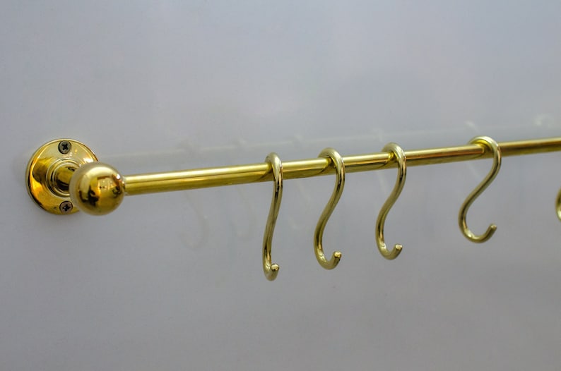 Unlacquered Brass Pot Rail with S Hooks