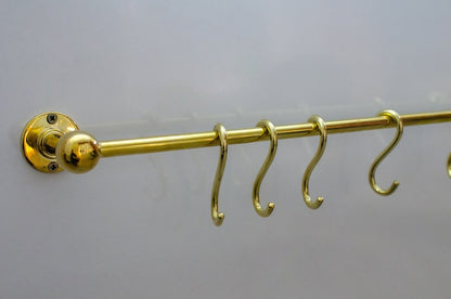 Unlacquered Brass Pot Rail with S Hooks
