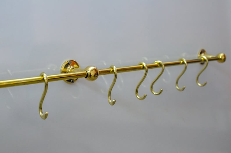 Unlacquered Brass Pot Rail with S Hooks