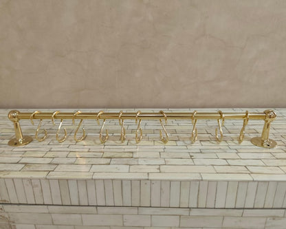 Unlacquered Brass Pot Rail with S Hooks