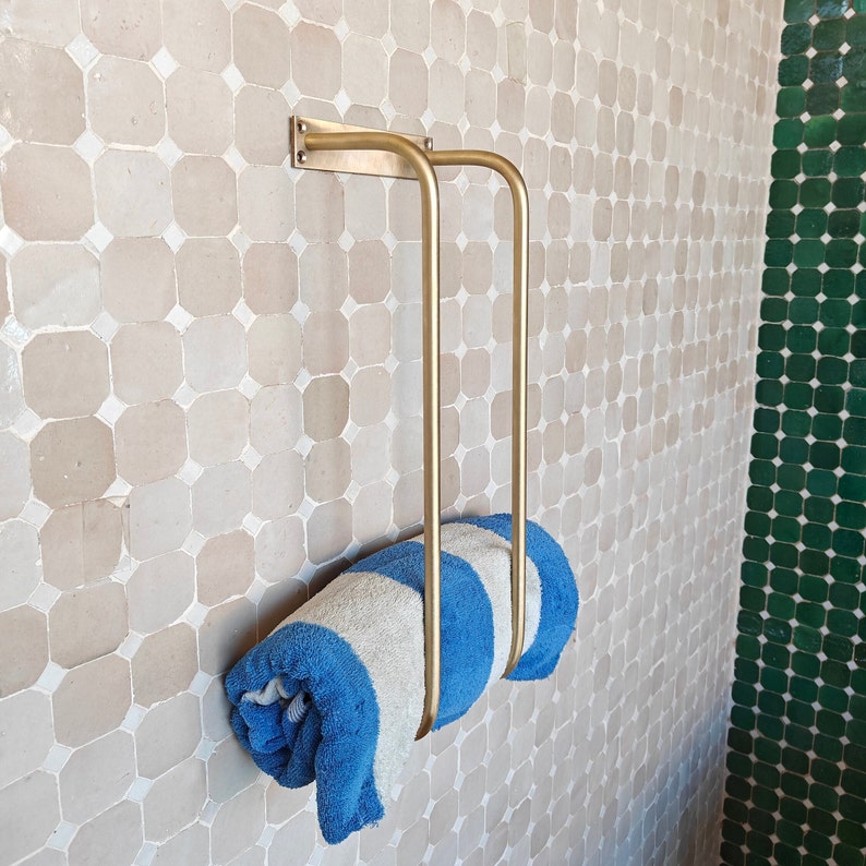 Double Unlacquered Brass Towel Rack