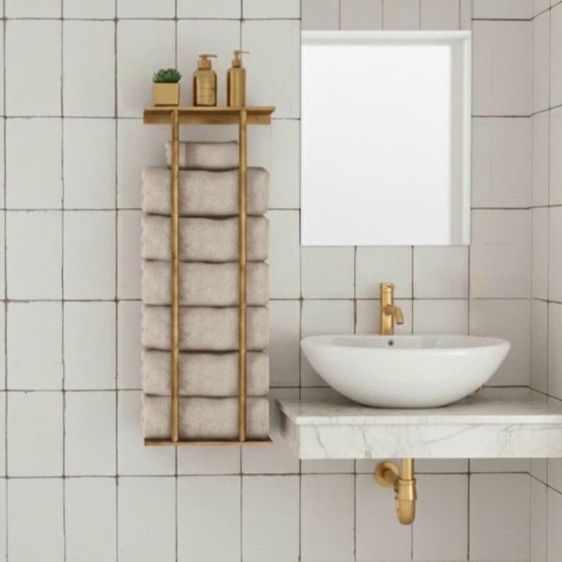 Unlacquered Brass Towel Bar Rack With Vertical Rods