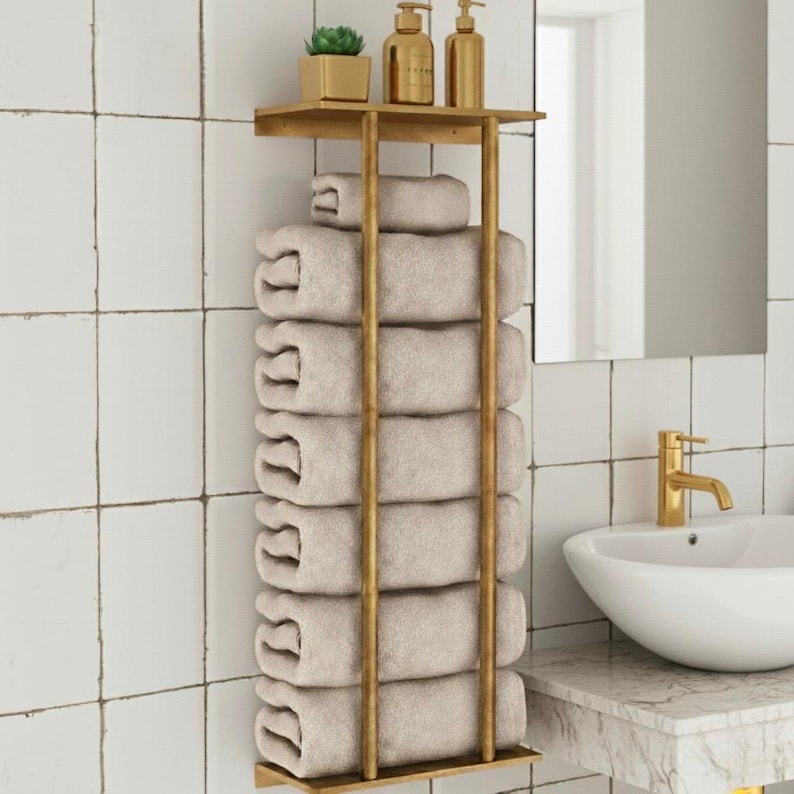 Unlacquered Brass Towel Bar Rack With Vertical Rods