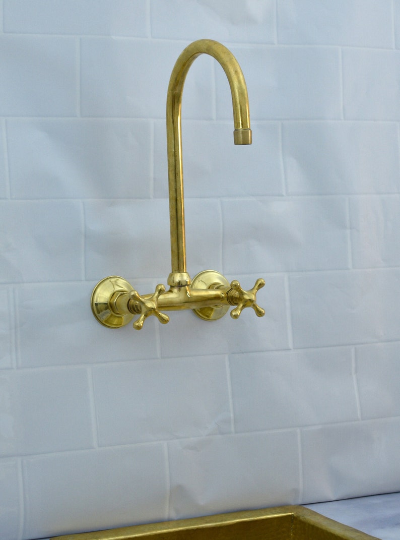 Wall Mounted Vintage Brass Kitchen Faucet