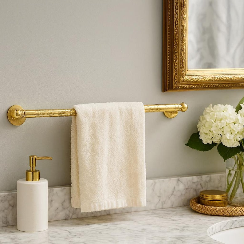 Handcrafted Moroccan Hammered Brass Towel Bar