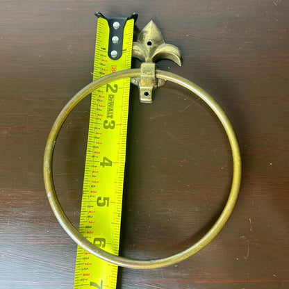 Brass Fleur-De-Lis Towel Ring Wall Mounted Bathroom Fixture