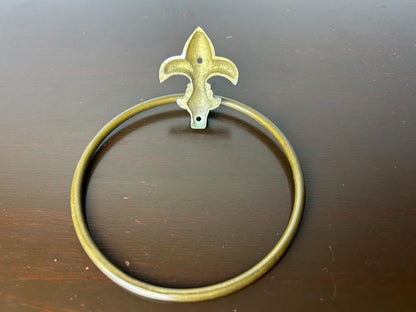 Brass Fleur-De-Lis Towel Ring Wall Mounted Bathroom Fixture