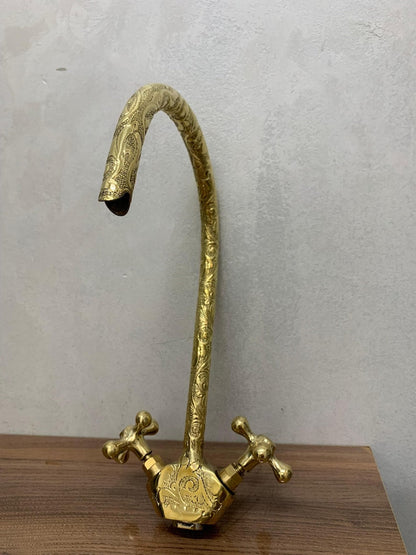 Hand-Engraved Unlacquered Brass Swan-Neck Faucet