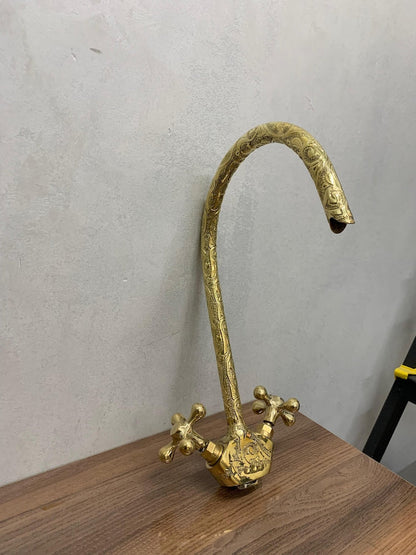 Hand-Engraved Unlacquered Brass Swan-Neck Faucet