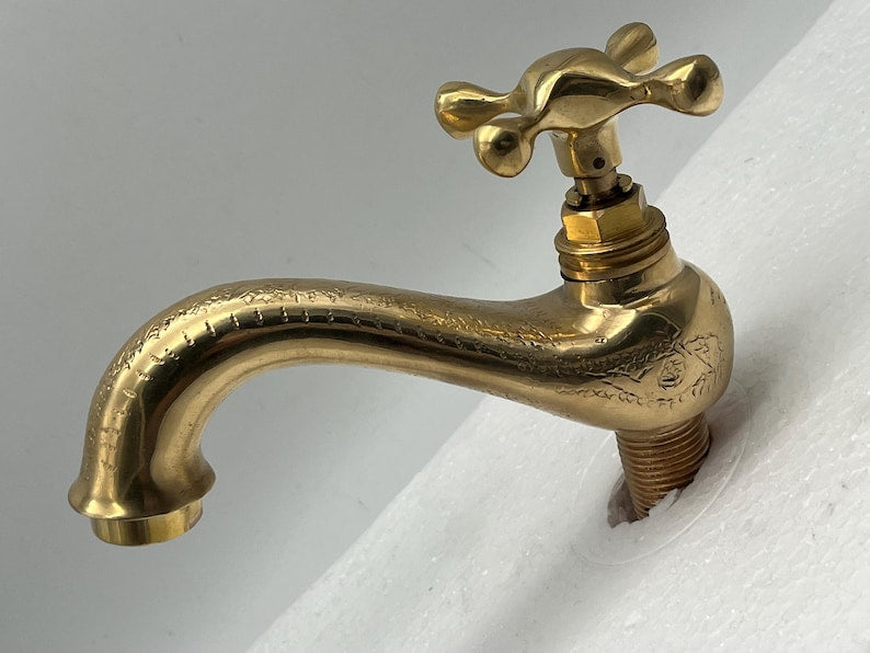 Artisan Engraved Brass Wall-Mounted Tap