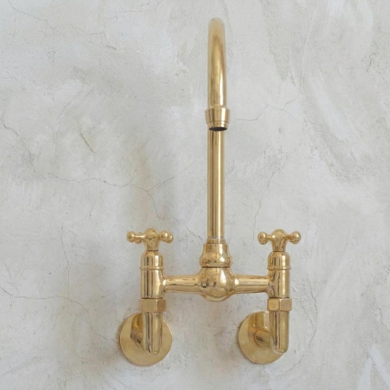 Unlacquered Brass Wall-Mount Bridge Faucet