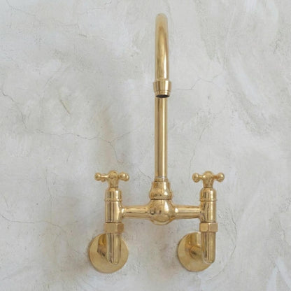 Unlacquered Brass Wall-Mount Bridge Faucet