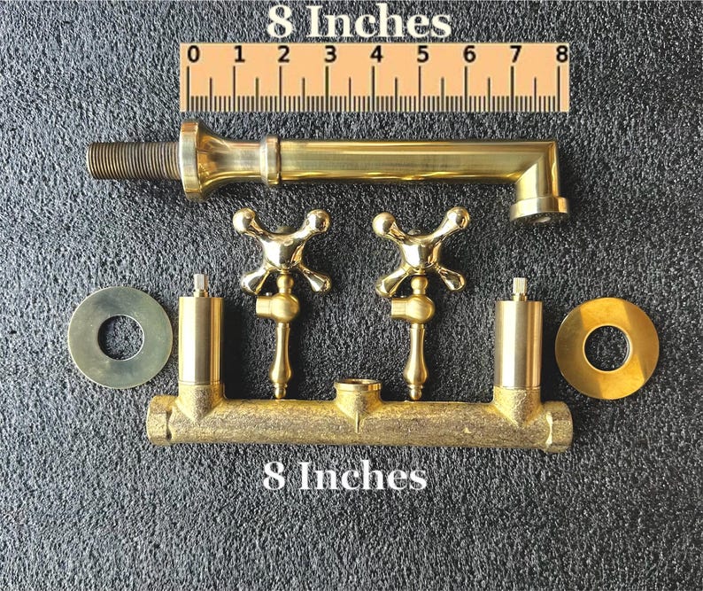 Contemporary Satin Brass Wall Mounted Basin Tap