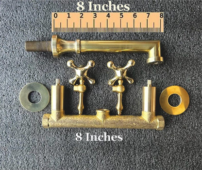 Contemporary Satin Brass Wall Mounted Basin Tap