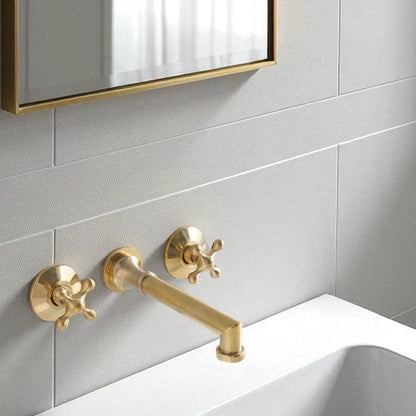Contemporary Satin Brass Wall Mounted Basin Tap