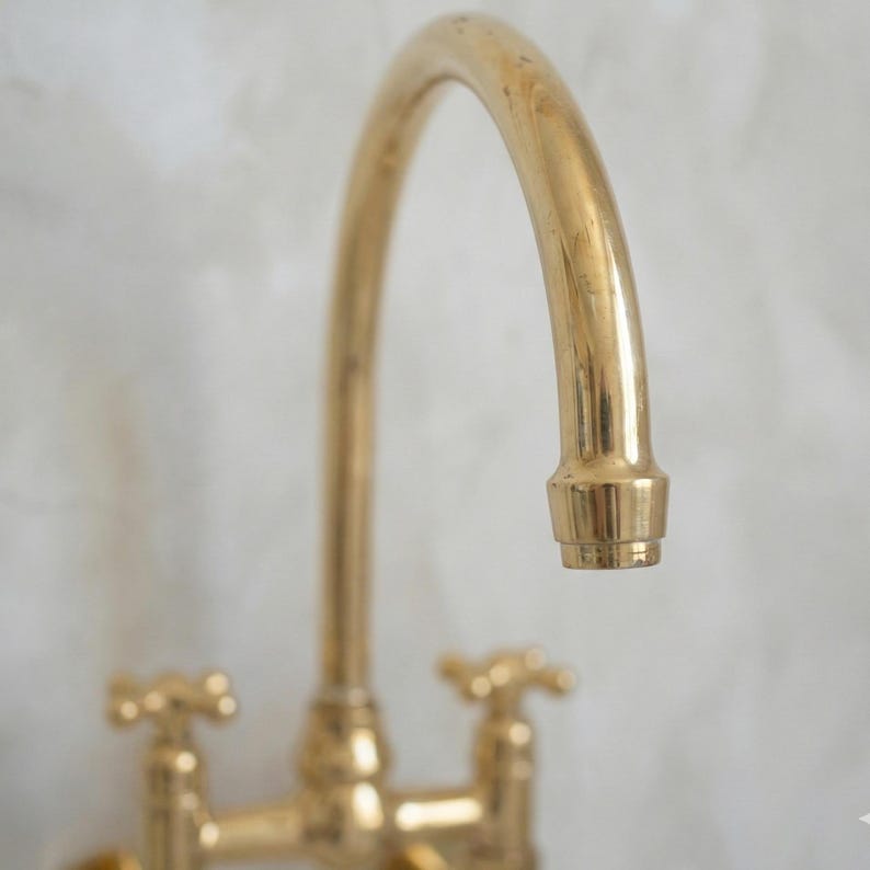 Unlacquered Brass Wall-Mount Bridge Faucet